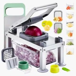  894# Vegetable Chopper Mandoline Slicer, All-in-1 Food Veggie Cutter with 9 Stainless Steel Blades, Cheese Grater Onion Potato Dicer with Container,S