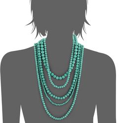 Blue Turquoise Stone 5-Row Multi-Beaded Strand Necklace, 32"+3" Extender