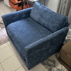 Muumblus Oversized Lounge Chair with Ottoman, Plush Cloud Accent Armchair, Blue Chenille 