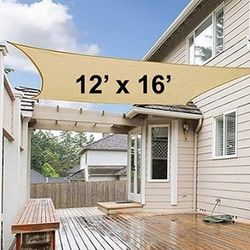(Brand New) $30 Rectangle 12x16ft Sun Shade Sail Outdoor Patio Top Cover 185gsm 95% UV Block with Ropes