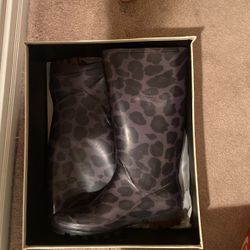 Coach Grey Leopard Rubber Rain Boot With Box