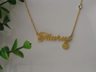 12 Constellation Zodiac Old English Letter Sign Pendant Necklace Astrology, Taurus