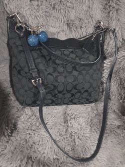 COACH SIGNATURE Hobo Bag Featuring Patent Leather Trim