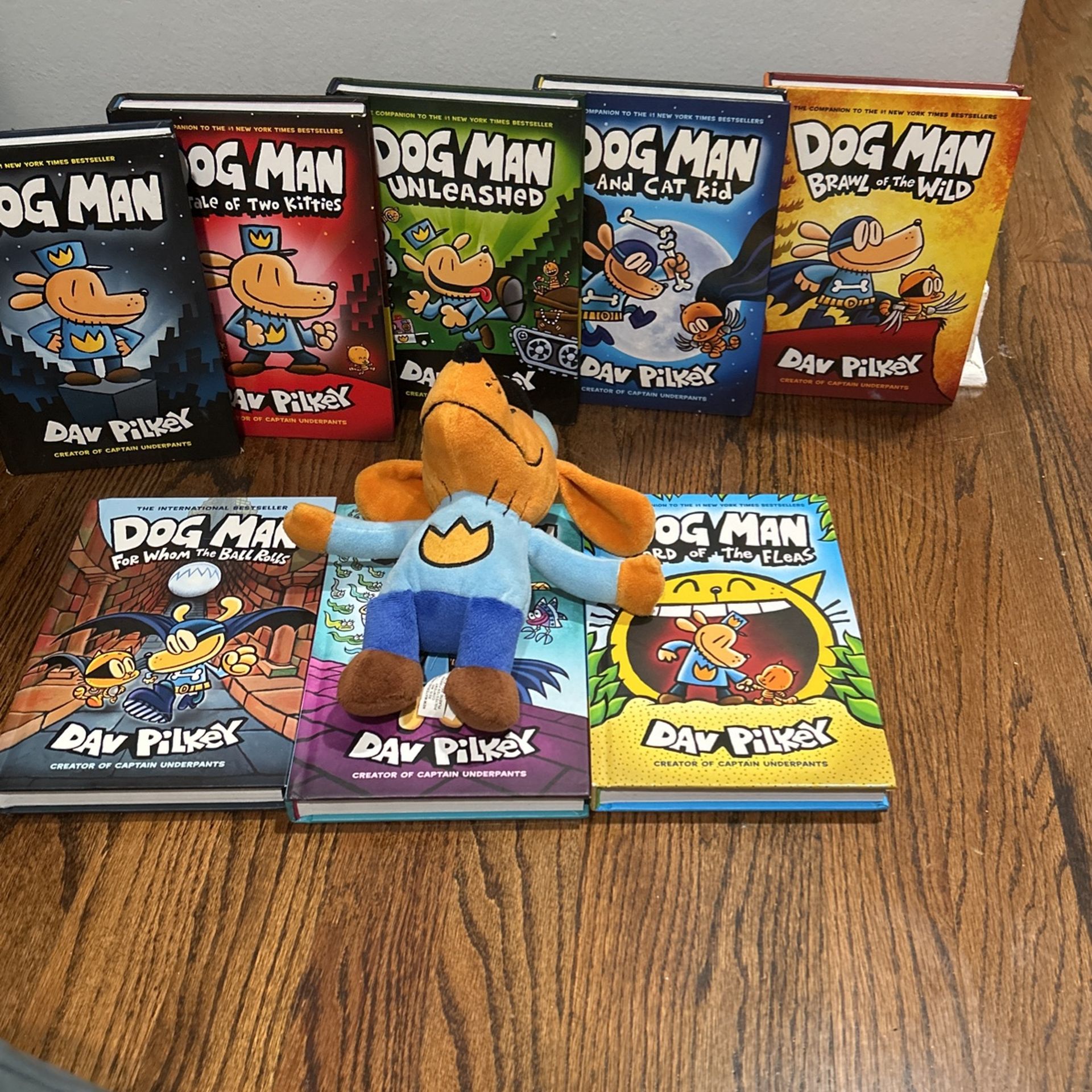 Dog Man Book Lot, And Plush