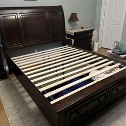 Queen Sleigh Bed Frame with Built-in Drawers
