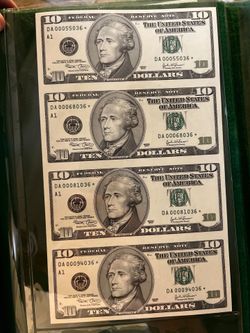 Uncut Sheet of Four 2003 Series $10 Star Notes