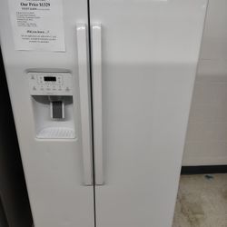 Mid Month Sale! GE 25.3 Cu. Ft. Side By Side Refrigerator In White, Standard Depth 