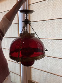 Fenton cranberry hobnail ceiling electrical lamp chandelier In La Quinta, CA
