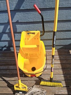 Heavy duty mop, brush, and bucket
