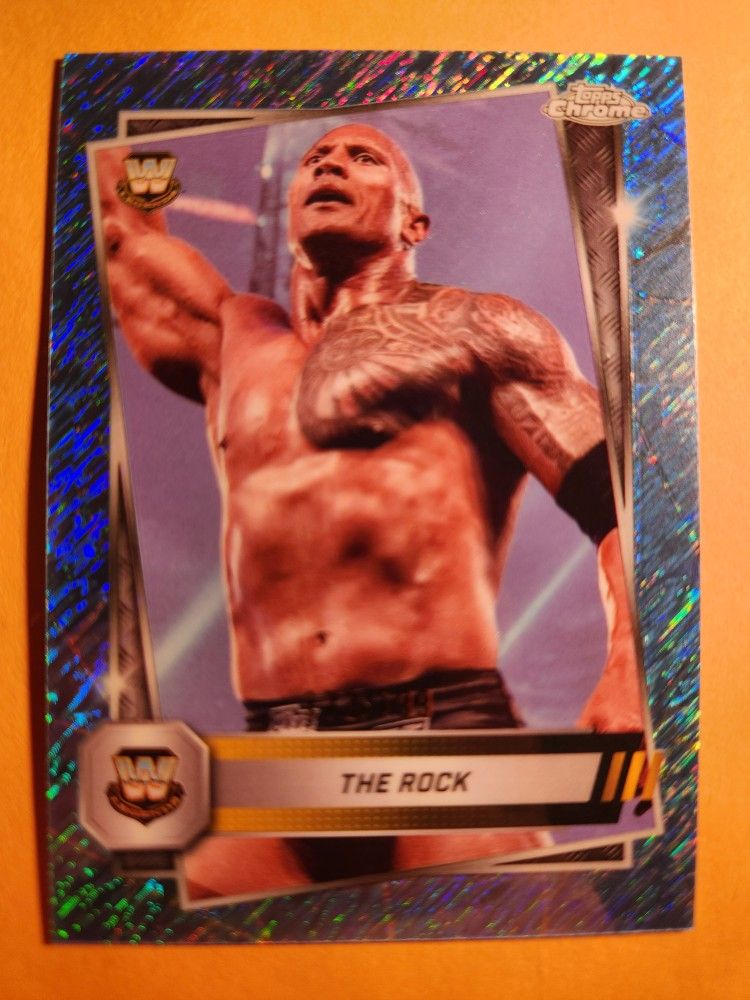 Topps Chrome WWE Dwayne The Rock Johnson Aqua Shimmer Refractor Prizm 10 SP /199