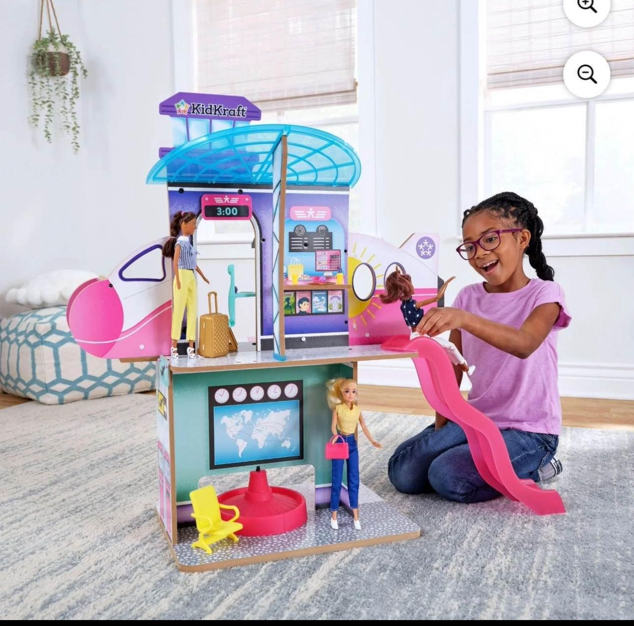 in Wooden Airport and Jet Plane Doll Play Set with Over 15