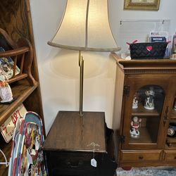 Antique Rare Unique Table And Lamp 2 In 1 Wooden Night Stand 