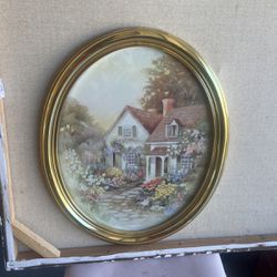 Homco Lee K Parkinson Oval Gold Framed Print Cottage Vintage Home Decor Garden & Home Art Print 
