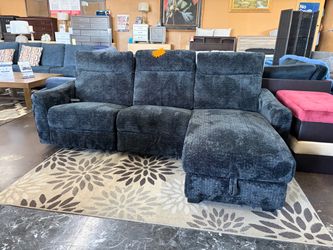 Black Chenille Soft Reclining Sectional with Storage — CLEARANCE SPECIAL