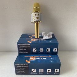 Bonaok Wireless Bluetooth Karaoke Microphone  iOS And Android Gold