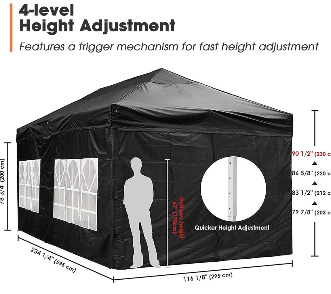 10x20' Heavy Duty Enclosed Pop Up Canopy Folding with 4 Sidewalls for Outdoor Event Vendor Farmer Flea Market Tent 🖤🖤🖤🖤