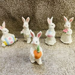 Vintage Set Of 5 Porcelain Bunnies 