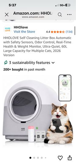 Self Cleaning Litter Box Automatic with Safety Sensors, Odor Control, Real-Time Health & Weight Monitor, Ultra-Quiet, 60L Large Capacity for Multiple 