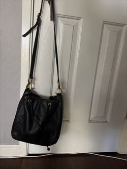 👜 Macy's Genuine Leather Drawstring Crossbody Purse – Black