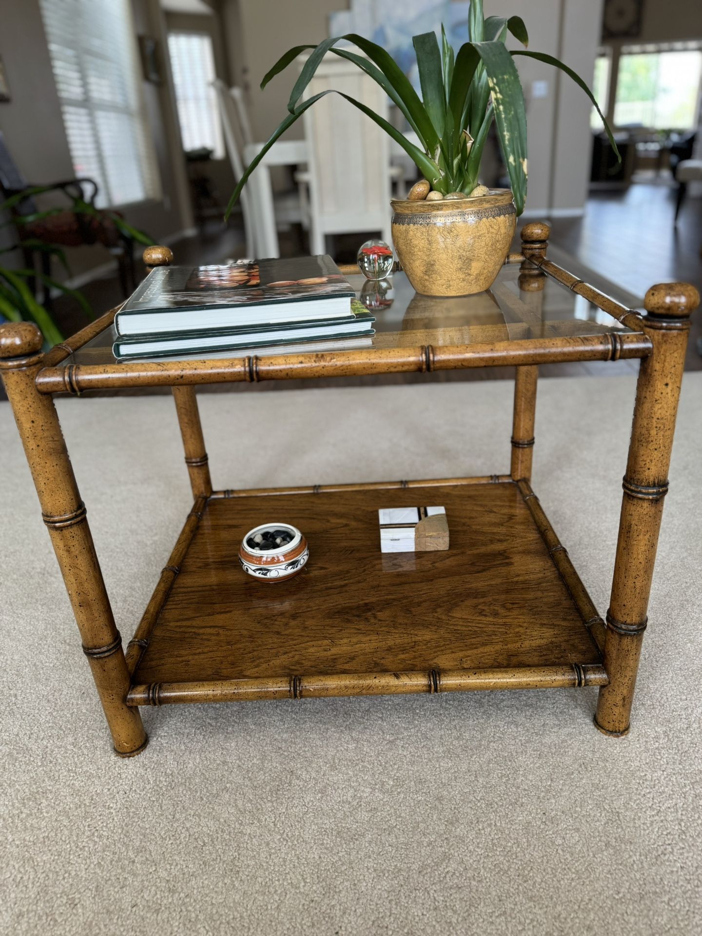 Mid-Century Modern Bamboo Rattan Table