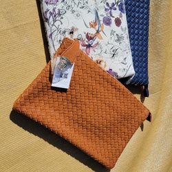 Faux Leather/Vegan Large Interwoven Style Clutch/Crossbody - Set Of Two (2)