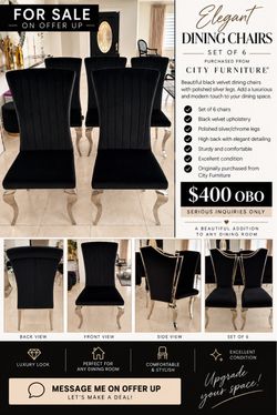 ✨ Set of 6 Black Velvet Dining Chairs – City Furniture