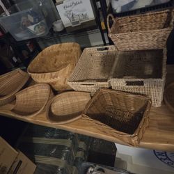 Assorted wicker baskets.