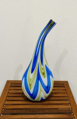 Vintage Murano Blue, Green & White Art Glass Bottle Vase. Lizarri Signature Home