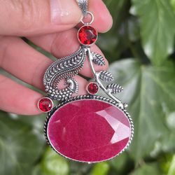 925 Silver Plated Ruby Pendant