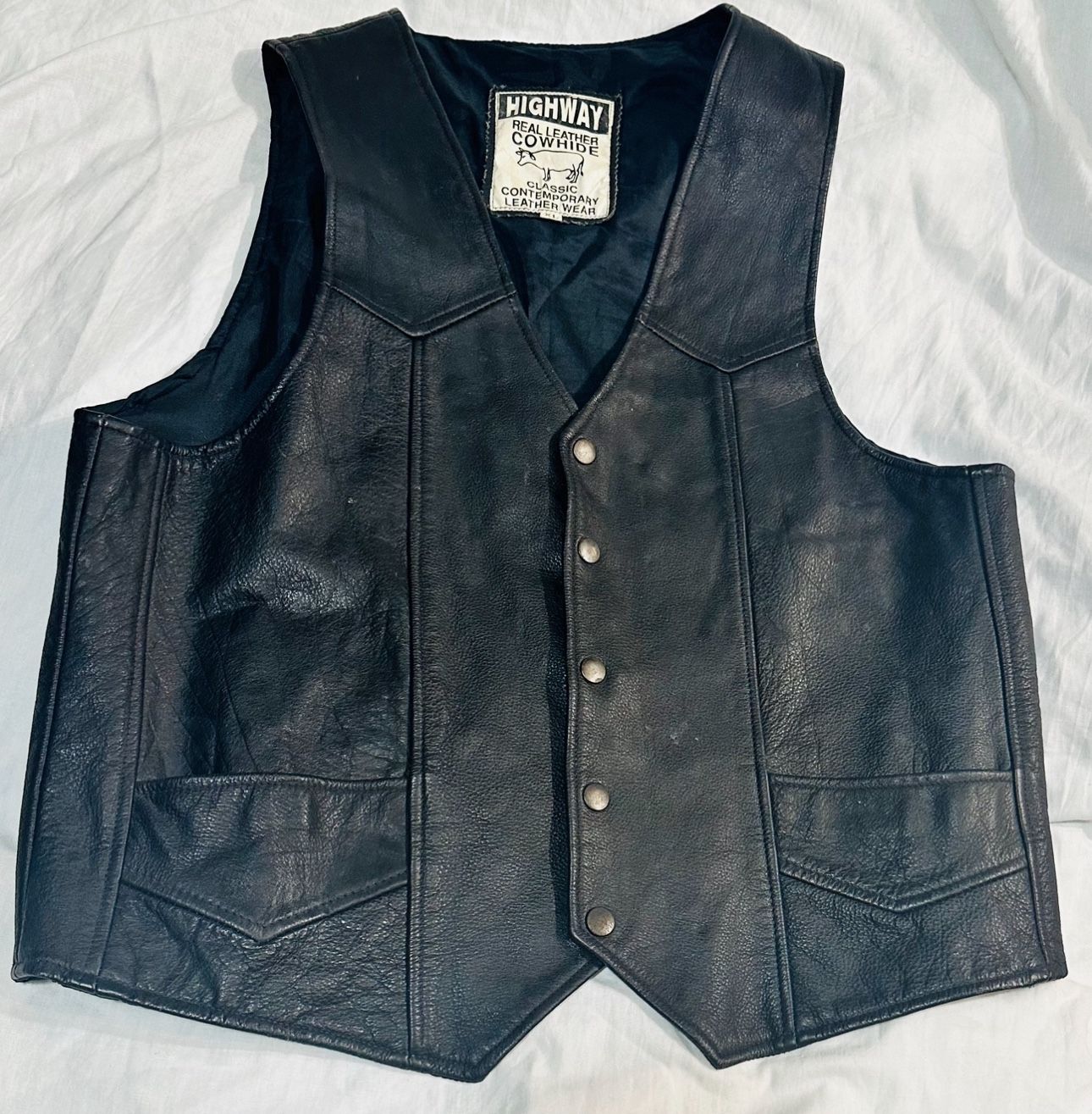 Vintage Men’s Black Leather Motorcycle Biker Vest XL Authentic Cowhide