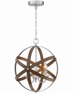 Faymart 50783 3-Light Barnwood & Brushed Nickel Geometric Pendant