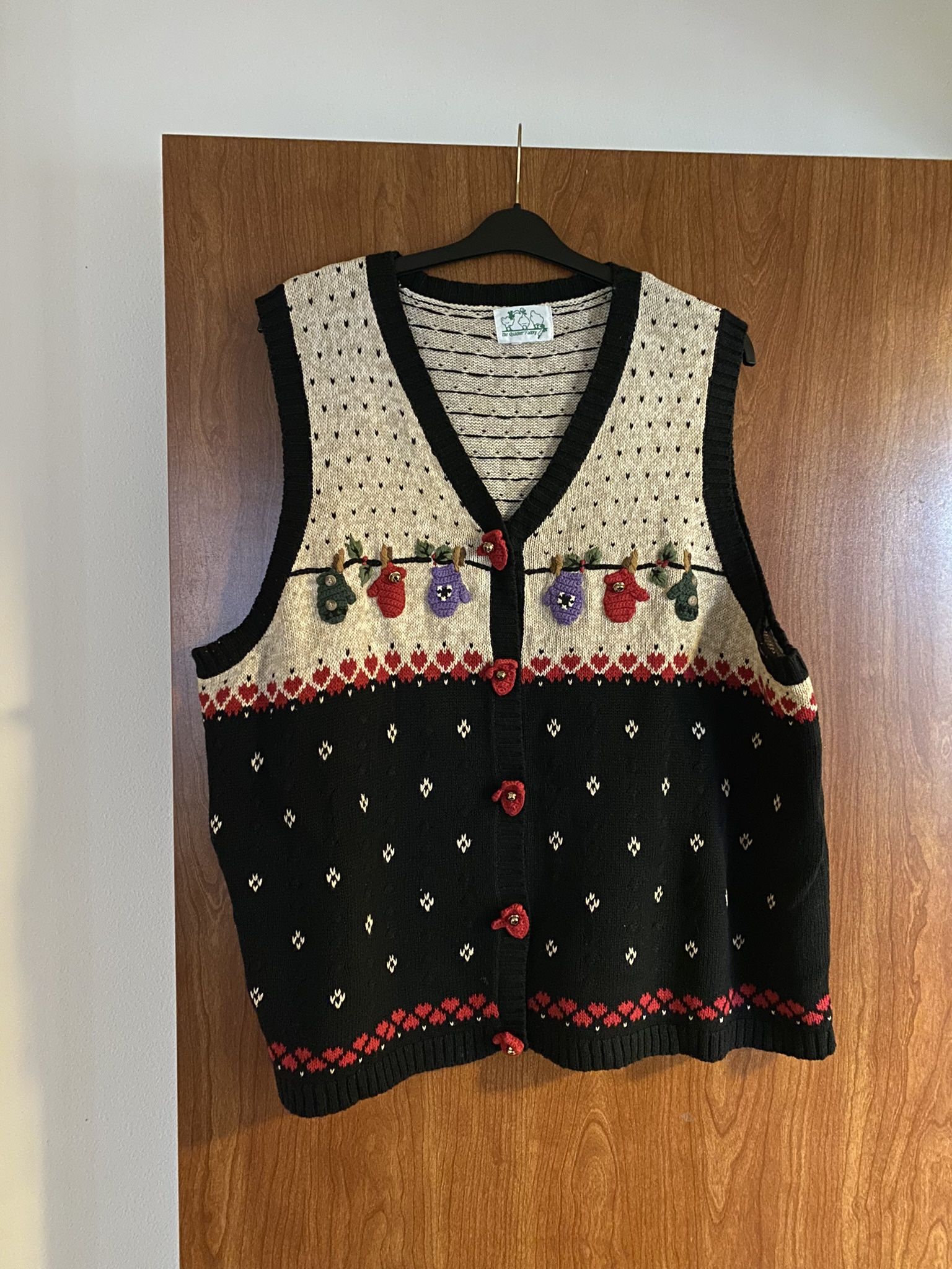 Vintage Quacker Factory Christmas Button Up Sweater Vest 3XL