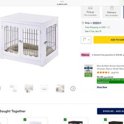 UniPaws Crate Wooden End Table with Wire Dog Kennel & Bed White 32" L