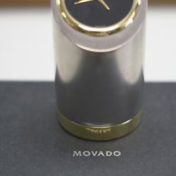 Excellent Movado Chrome & Brass Tower Desk Clock w/ Box
