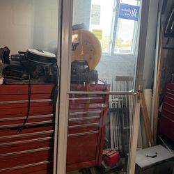 Glass door with metal frame