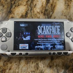 Playstation Psp Silver 1000 Phat Mod--ded Video Game Console 