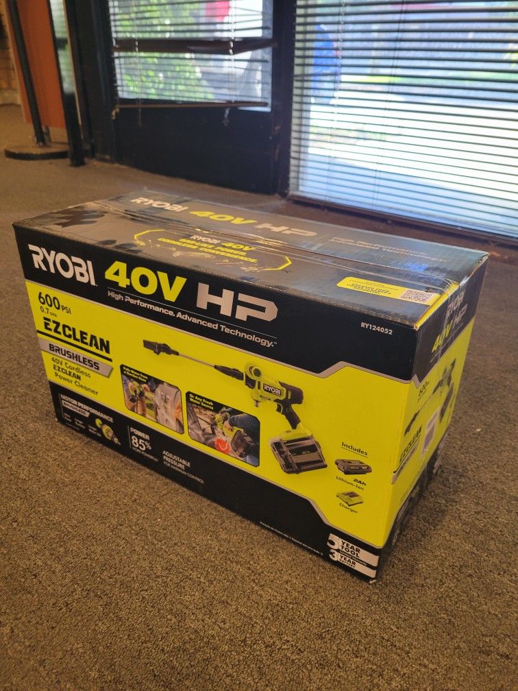 NEW ryobi 40v 600psi Ezclean Brushless Power Cleaner Electric Pressure Washer Kit Tool Only