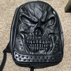 Black Skull Leather Backpack