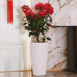 Set of 2 Faux Rattan Tall Planters Outdoor Indoor Large Planters with Water Level Monitor Inner Bucket, Automatic Watering, Flower Plant Pots for Gard