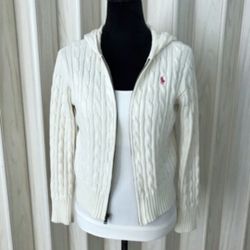 RALP LAUREN, KNIT ZIP UP HOODED SWEATER SIZE 16(XL)
