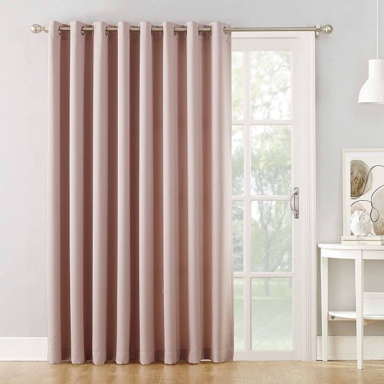 Sun Zero Barrow Grommet Sliding Patio Door Curtain Panel, 100" x 84" Wide Door, Blush Pink (x2)