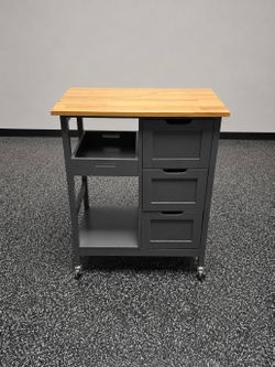 Rolling Kitchen Cart with Butcher Block Top & Drawers