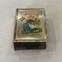 Vintage Dutch souvenir matchbox holder with enamel decoration.