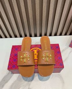 brown tory burch slides