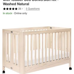 Babyletto Maki 2-in-1 Folding Crib In Washed Natural + Beautyrest Supreme 2-stage Crib Mattress 