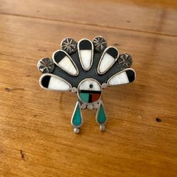 Vintage Native American Zuni Sterling Silver Sunface Inlay Ring size 6 3/4