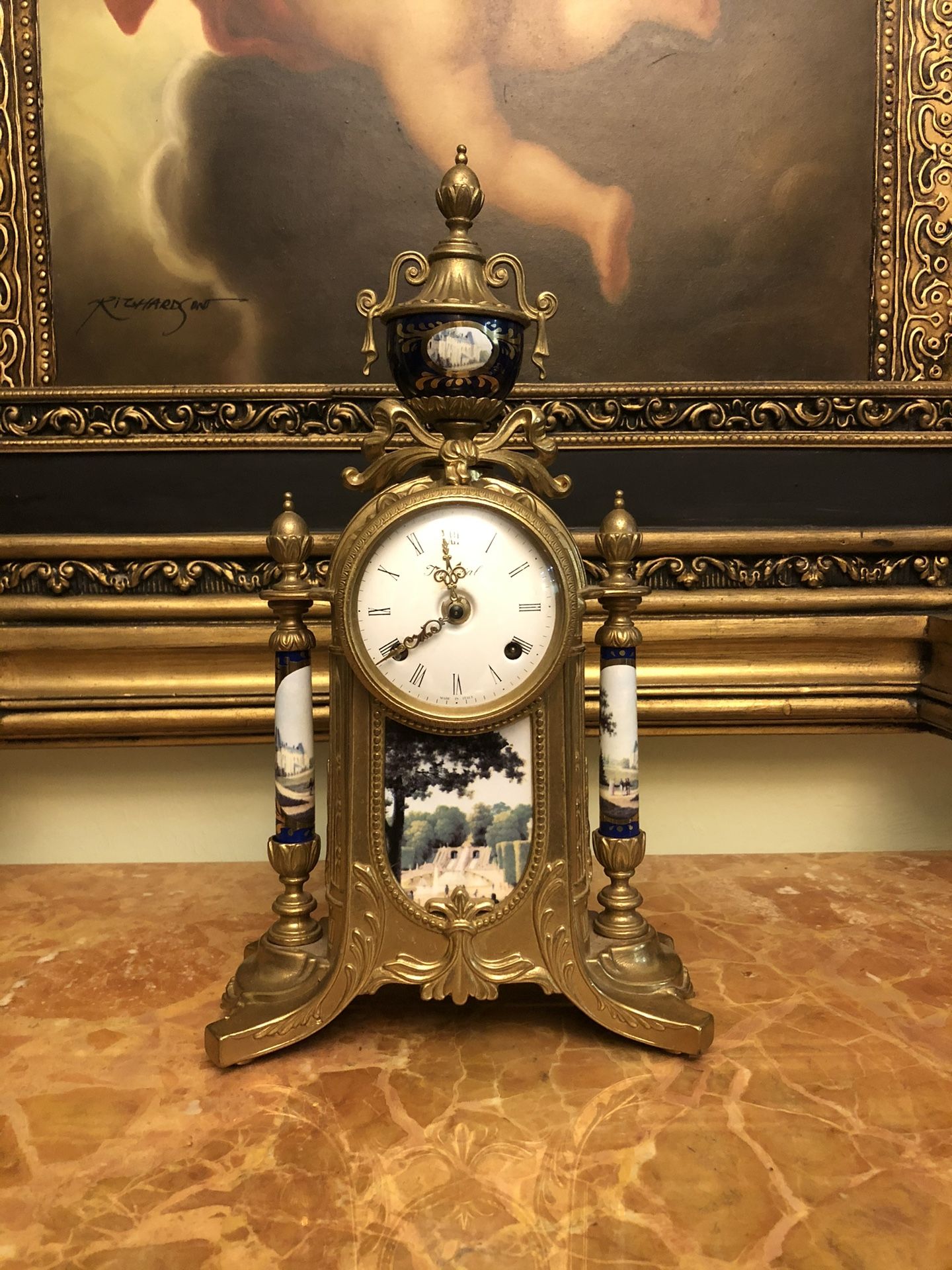 Bronze And Porcelain Clock. Antique