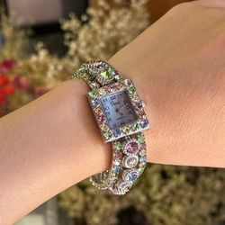 Vivani Colorful Rhinestone Stretchy Watch (includes battery)