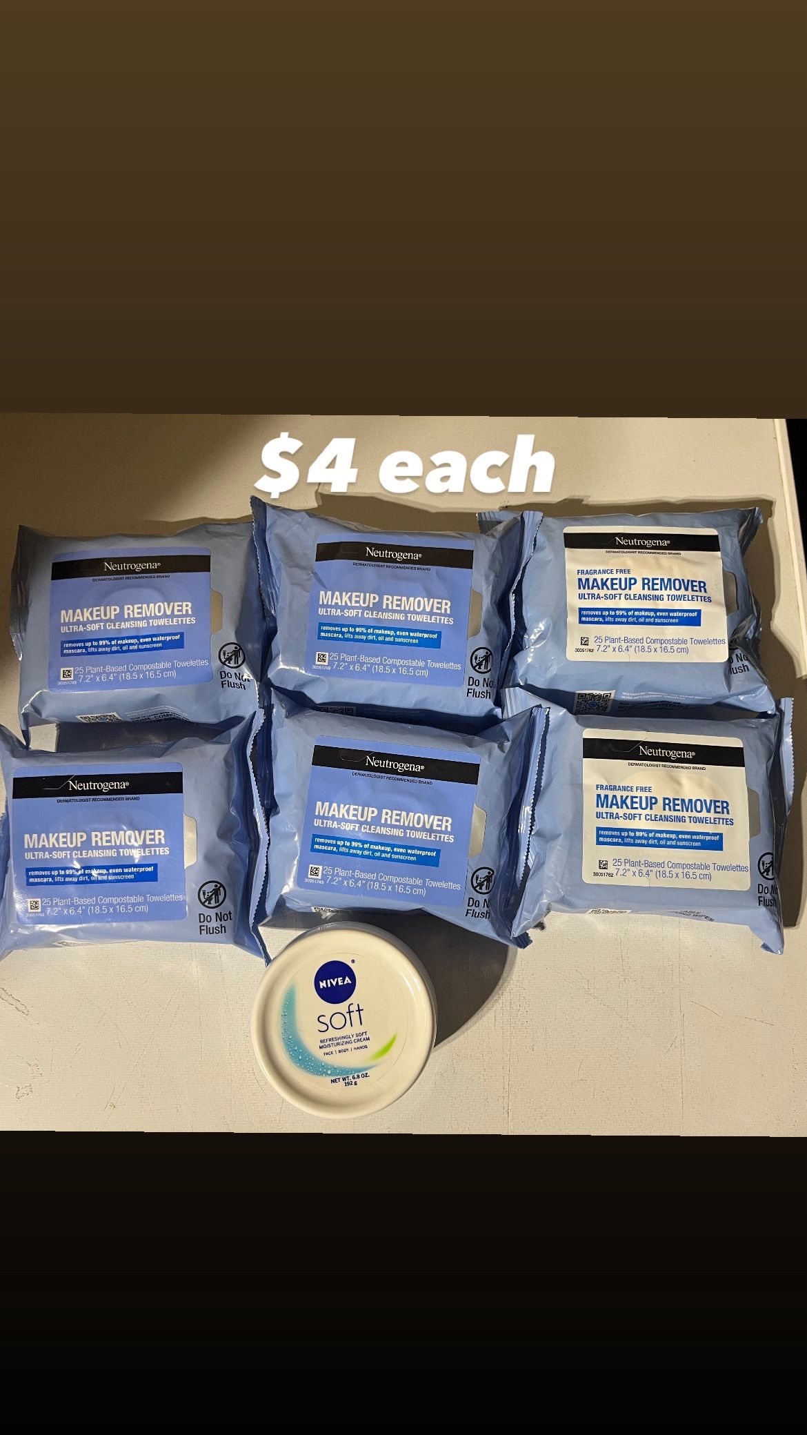 NUETROGENA MAKE UP WIPES $4 each 