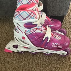 Roller Derby Harmony Girls Size 3-6 Adjustable White Pink Glitter Inline Skates